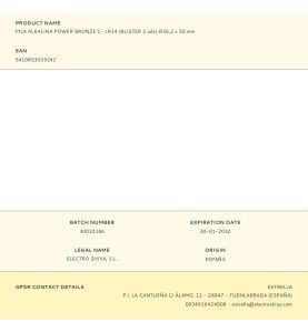 Pila alkalina power bronze c- lr14 (blister 2 uds) ø26,2 x 50 mm