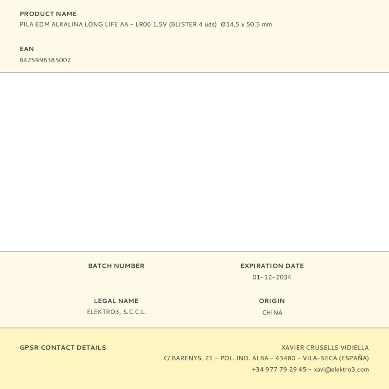 Pila edm alkalina long life aa - lr06 1,5v (blister 4 uds) ø14,5 x 50,5 mm