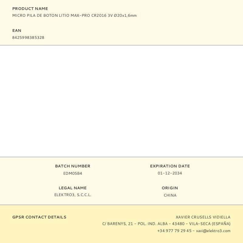 Micro pila de boton litio max-pro cr2016 3v ø20x1,6mm