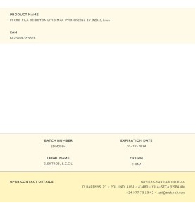 Micro pila de boton litio max-pro cr2016 3v ø20x1,6mm