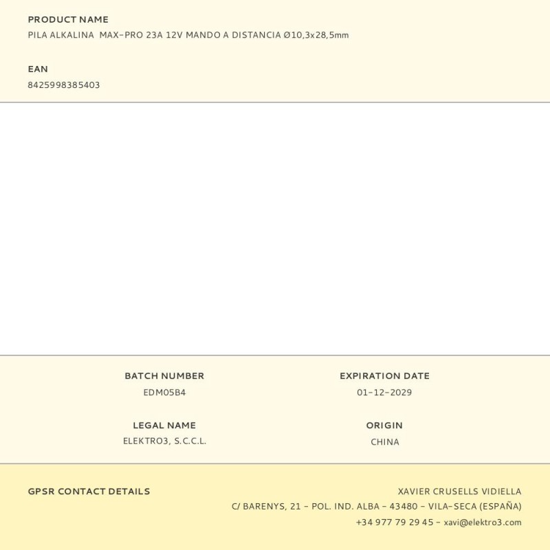 Pila alkalina max-pro 23a 12v mando a distancia ø10,3x28,5mm