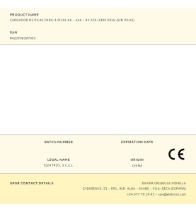 Cargador de pilas para: 4 pilas aa - aaa - 9v 220-240v 50hz (sin pilas)