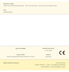 Micro pila de boton silver sr44 - v357 1,55v (blister 1 unid.) ø11,6x5,4mm (diámetro/alto)