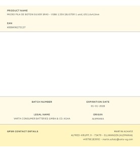 Micro pila de boton silver sr43 - v386 1,55v (blister 1 unid.) ø11,6x4,2mm