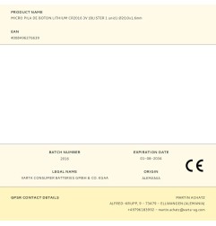 Micro pila de boton lithium cr2016 3v (blister 1 unid.) ø20,0x1,6mm