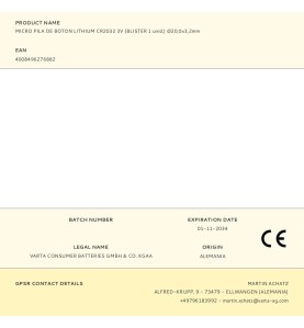 Micro pila de boton lithium cr2032 3v (blister 1 unid.) ø20,0x3,2mm