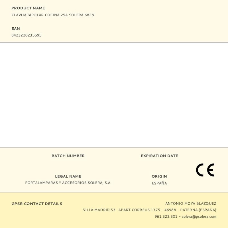 Clavija bipolar cocina 25a solera 6828