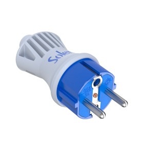 Clavija bipolar 16a 250v .espigas de ø 4,8mm.material blanco. ip44. sujetacables abatible 5706ckb solera