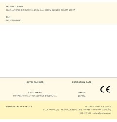 Clavija triple bipolar 16a 250v 4mm 3680w blanco. solera 15097.