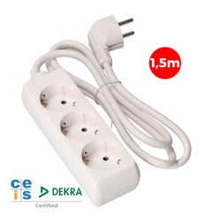 Prolongador con 3 tomas 2p+t, 16 a 250 v de cable h05vv-f 3g 1,5 m.
