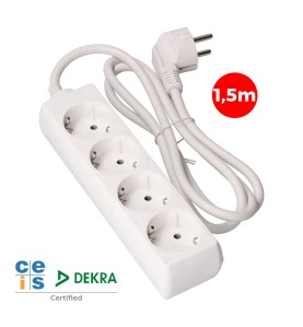 Prolongador con 4 tomas 2p+t, 16 a 250 v de cable h05vv-f 3g 1,5 m.