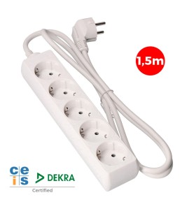 Prolongador con 5 tomas 2p+t, 16 a 250 v de cable h05vv-f 3g 1,5 m.