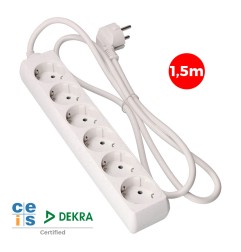 Prolongador con 6 tomas 2p+t, 16 a 250 v de cable h05vv-f 3g 1,5 m.