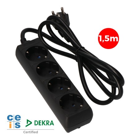 Prolongador con 4 tomas 2p+t, 16a 250v~ 1,5 m de cable h05vv-f 3g 1,5mm², negro.