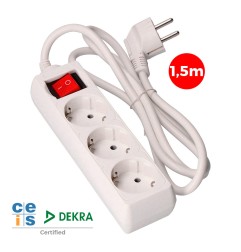 Prolongador con 3 tomas 2p+t, 16 a 250 v de cable h05vv-f 3g 1,5 m.