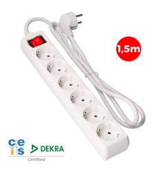 Prolongador con 6 tomas 2p+t, 16 a 250 v de cable h05vv-f 3g 1,5 m.