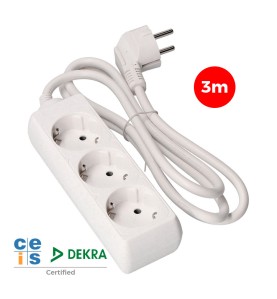 Prolongador con 3 tomas 2p+t, 16 a 250 v de cable h05vv-f 3g 3 m.