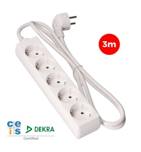Prolongador con 5 tomas 2p+t, 16 a 250 v de cable h05vv-f 3g 3 m.