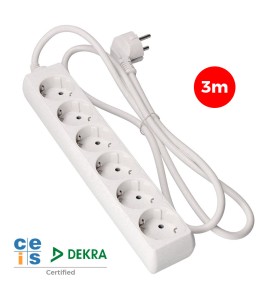 Prolongador con 6 tomas 2p+t, 16 a 250 v de cable h05vv-f 3g 3 m.