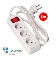 Prolongador con 3 tomas 2p+t, 16 a 250 v de cable h05vv-f 3g + interruptor luminoso 3 m.