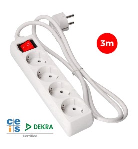 Prolongador con 4 tomas 2p+t, 16 a 250 v de cable h05vv-f 3g + interruptor luminoso 3 m.