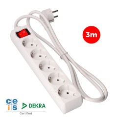 Prolongador con 5 tomas 2p+t, 16 a 250 v de cable h05vv-f 3g + interruptor luminoso 3 m.