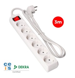 Prolongador con 6 tomas 2p+t, 16 a 250 v de cable h05vv-f 3g + interruptor luminoso 3 m.
