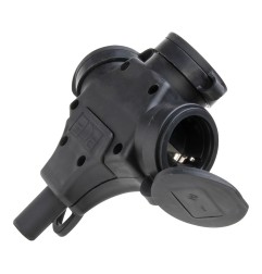 Base aerea triple 2p+t goma con tapa 16a 250v negro. kopp
