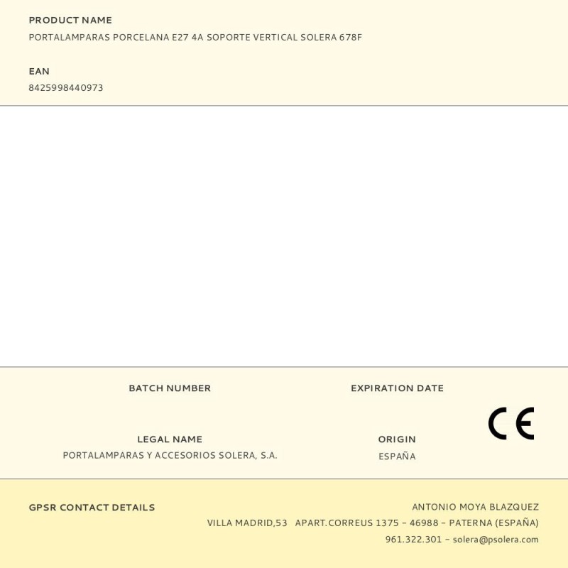 Portalamparas porcelana e27 4a soporte vertical solera 678f