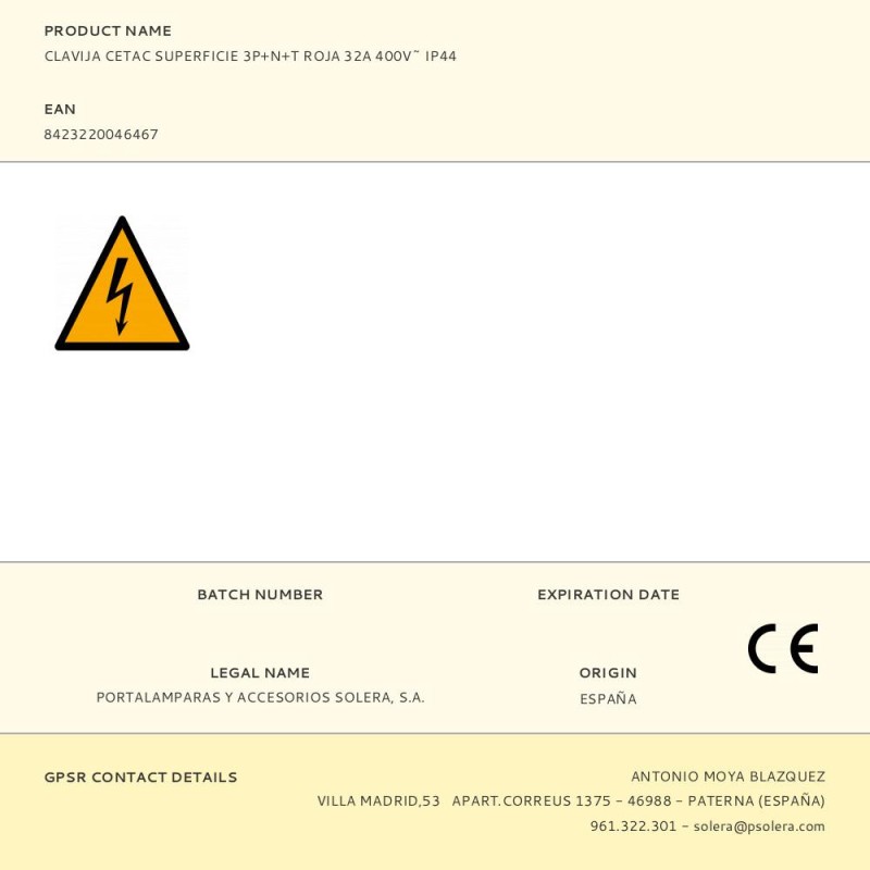 Clavija cetac superficie 3p+n+t roja 32a 400v~ ip44