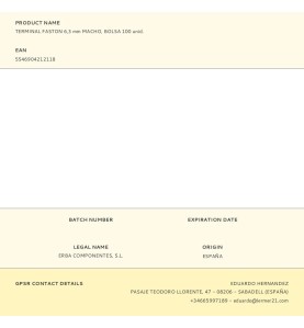 Terminal faston 6,3 mm macho, bolsa 100 unid.