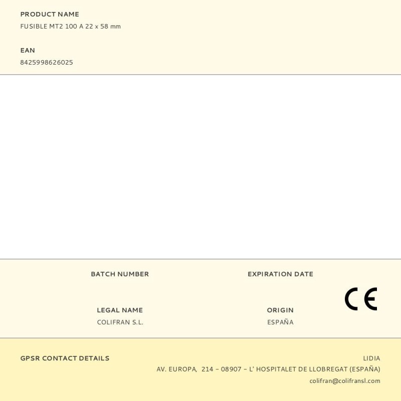 Fusible mt2 100 a 22 x 58 mm