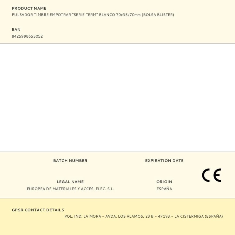 Pulsador timbre empotrar "serie term" blanco 70x35x70mm (bolsa blister)