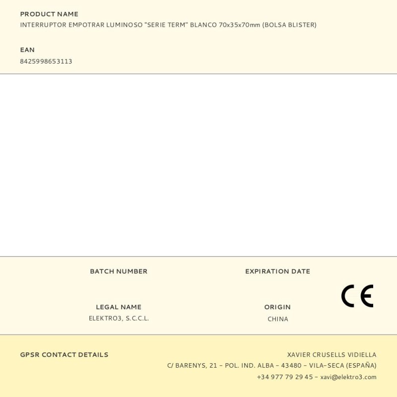 Interruptor empotrar luminoso "serie term" blanco 70x35x70mm (bolsa blister)