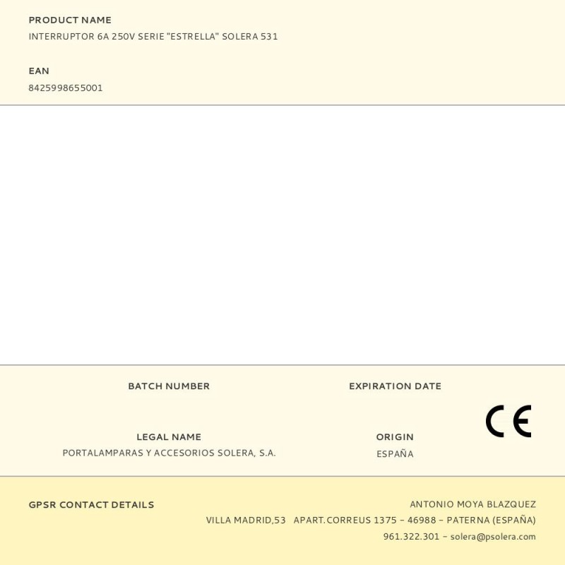 Interruptor 6a 250v serie "estrella" solera 531