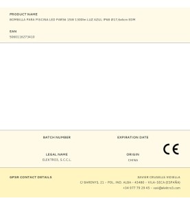 Bombilla para piscina led par56 15w 1300lm luz azul ip68 ø17,6x6cm edm