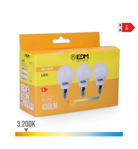 Kit 3 bombillas esfericas led e14 5 w 400 lm 3200 k luz calida ø4,5 x 8 cm