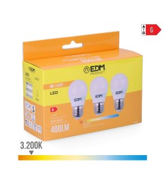 Kit 3 bombillas esfericas led e27 5 w 400 lm 3200 k luz calida ø4,5 x 8 cm