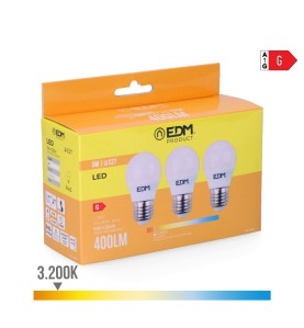 Kit 3 bombillas esfericas led e27 5 w 400 lm 3200 k luz calida ø4,5 x 8 cm