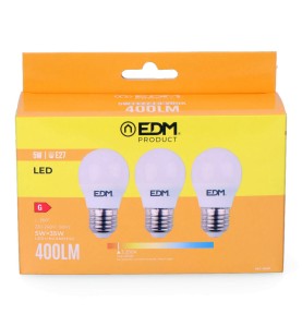Kit 3 bombillas esfericas led e27 5 w 400 lm 3200 k luz calida ø4,5 x 8 cm