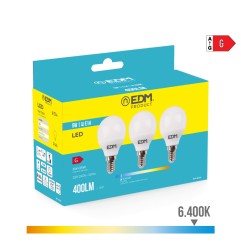 Kit 3 bombillas esfericas led e14 5 w 400 lm 6400 k luz fria ø4,5 x 8 cm