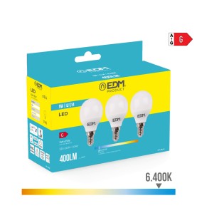 Kit 3 bombillas esfericas led e14 5 w 400 lm 6400 k luz fria ø4,5 x 8 cm