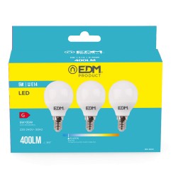 Kit 3 bombillas esfericas led e14 5 w 400 lm 6400 k luz fria ø4,5 x 8 cm