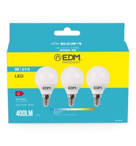 Kit 3 bombillas esfericas led e14 5 w 400 lm 6400 k luz fria ø4,5 x 8 cm