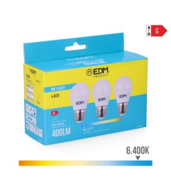 Kit 3 bombillas esfericas led e27 5 w 400 lm 6400 k luz fria ø4,5 x 8 cm