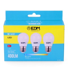 Kit 3 bombillas esfericas led e27 5 w 400 lm 6400 k luz fria ø4,5 x 8 cm