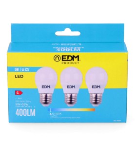 Kit 3 bombillas esfericas led e27 5 w 400 lm 6400 k luz fria ø4,5 x 8 cm
