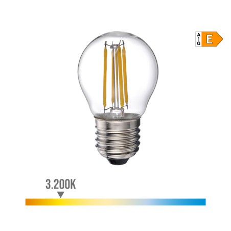 Bombilla esferica con filamento de led e27 4 w 500 lm 3200 k luz calida ø4,5 x 7,8 cm