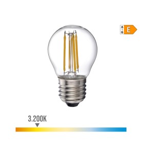 Bombilla esferica con filamento de led e27 4 w 500 lm 3200 k luz calida ø4,5 x 7,8 cm