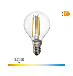 Bombilla esferica con filamento de led e14 4 w 500 lm 3200 k luz calida ø4,5 x 7,8 cm